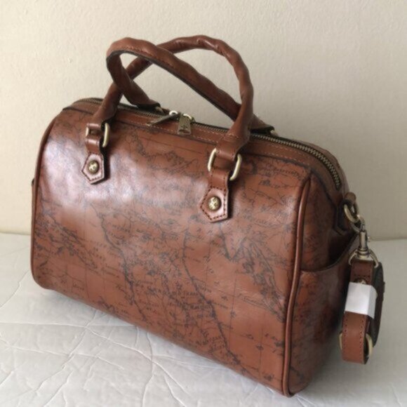 Patricia Nash Skye Speedy Satchel Leath Zip Zip Xbody Sign Map Print Riot Rust - Picture 6 of 16